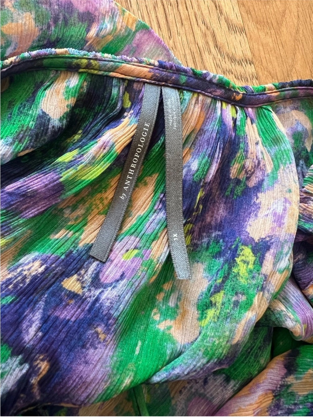 Anthropologie Marais Green and Purple Floral Tiered Maxi Dress size XL - Picture 6 of 15